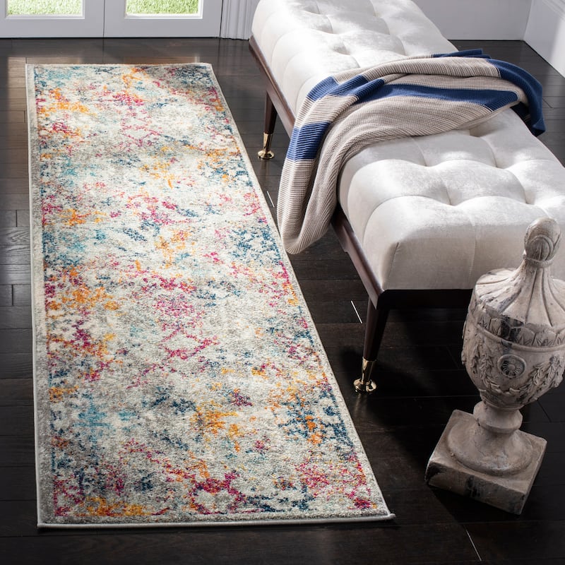 SAFAVIEH Madison Colette Vintage Boho Oriental Rug - 2'3" x 8' Runner - Light Grey/Fuchsia