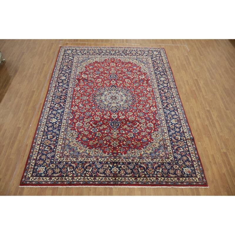 Hand Knotted Oriental 100% Wool Carpet Traditional Floral Red Kashan Area Rug - 13' 0'' X 9' 7''