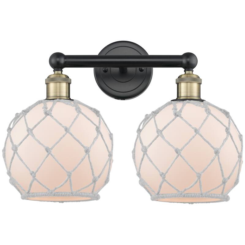 Innovations Lighting 616-2W-13-17 Farmhouse Rope Vanity Farmhouse Rope - Black Antique Brass / White Glass with White Rope