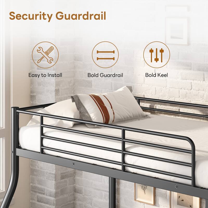 Twin Over Twin or Twin Over Full Metal Bunk Bed, Durable Frame, Rust-Resistant, Ideal for Kids and Adults, Black