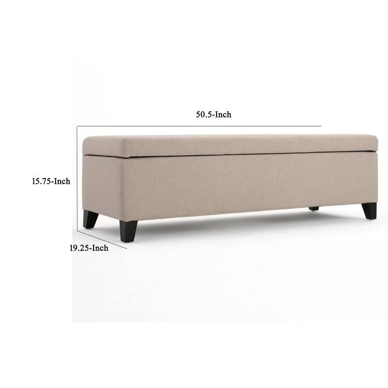 Storage Bench Ottoman, Ivory, 51 Inch Cushioned Seat, Birch Wood Legs