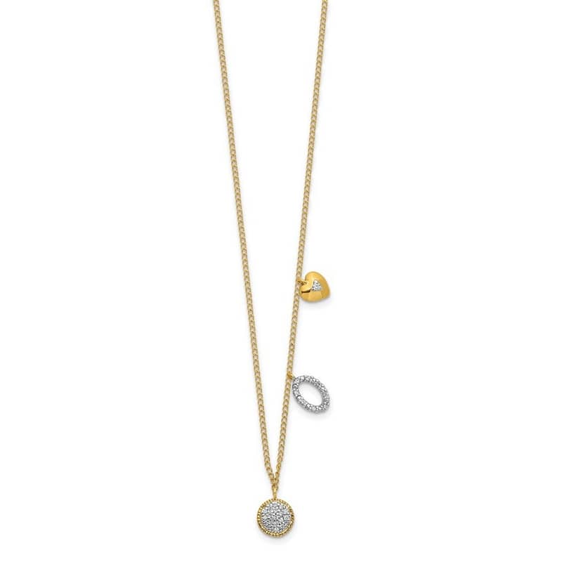 Curata 14k Gold 0.09 CTW Diamond Two Circle and Star Necklace, 16"