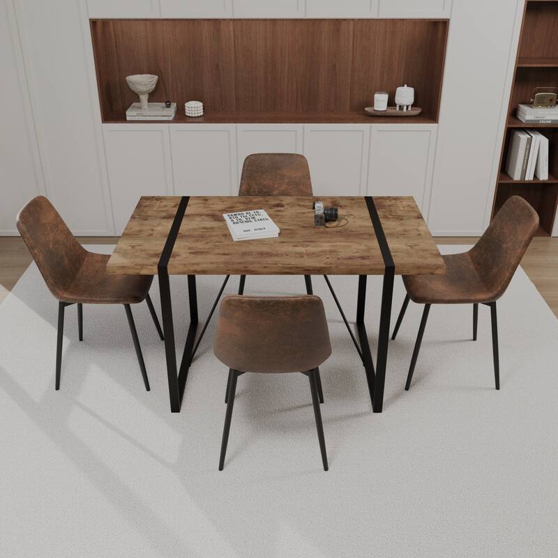 Modern Style 5-Piece Dining Set with Rectangular Table and 4 Square Corner Dining Chairs