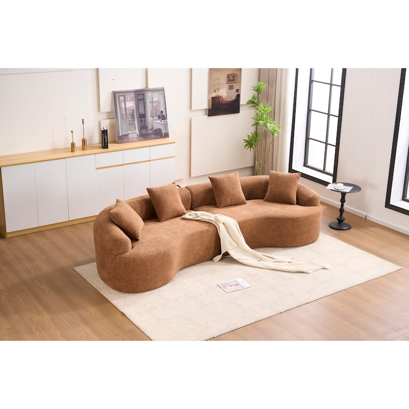 Full Compression Sponge Chenille Curved Sleeper Sofa Couch with 4 Pillows