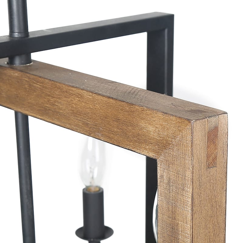 Farmhouse 6-Light Wood Linear Chandelier Island Lights for Dining Kitchen Island