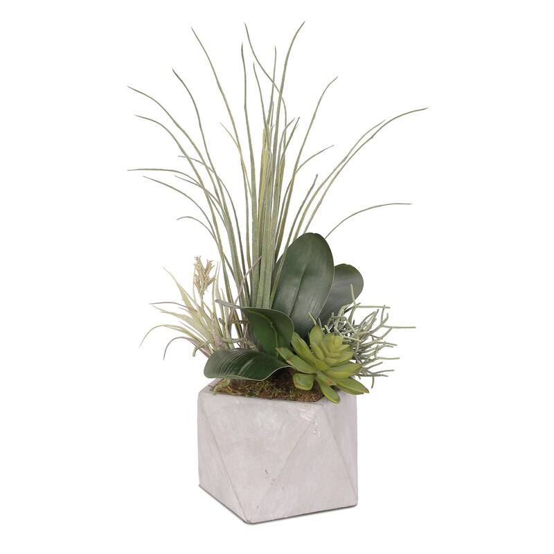 Artificial Succulent in Geometric Stone Pot - 13W x 7D x 20H