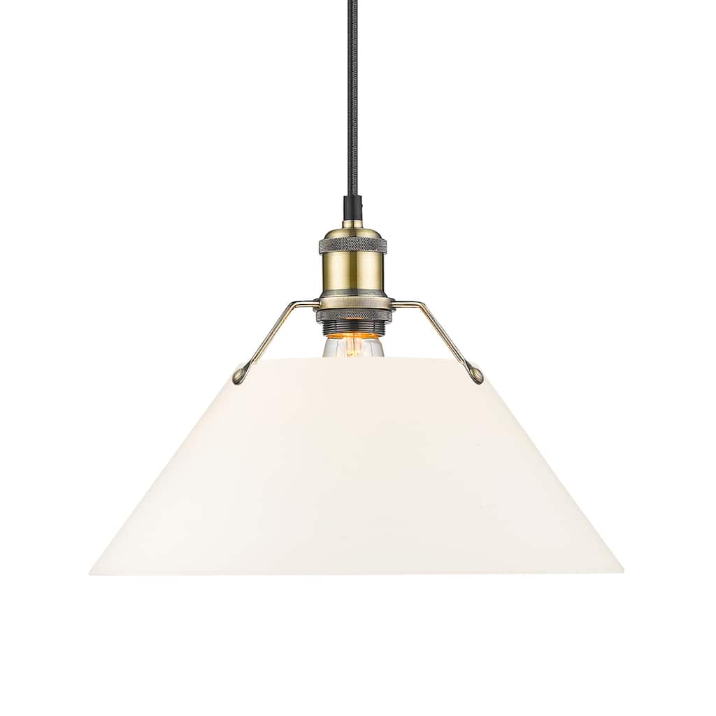 Yep by Golden Lighting Orwell 1-light 14in Pendant in Aged Brass and Opal Glass - Gold