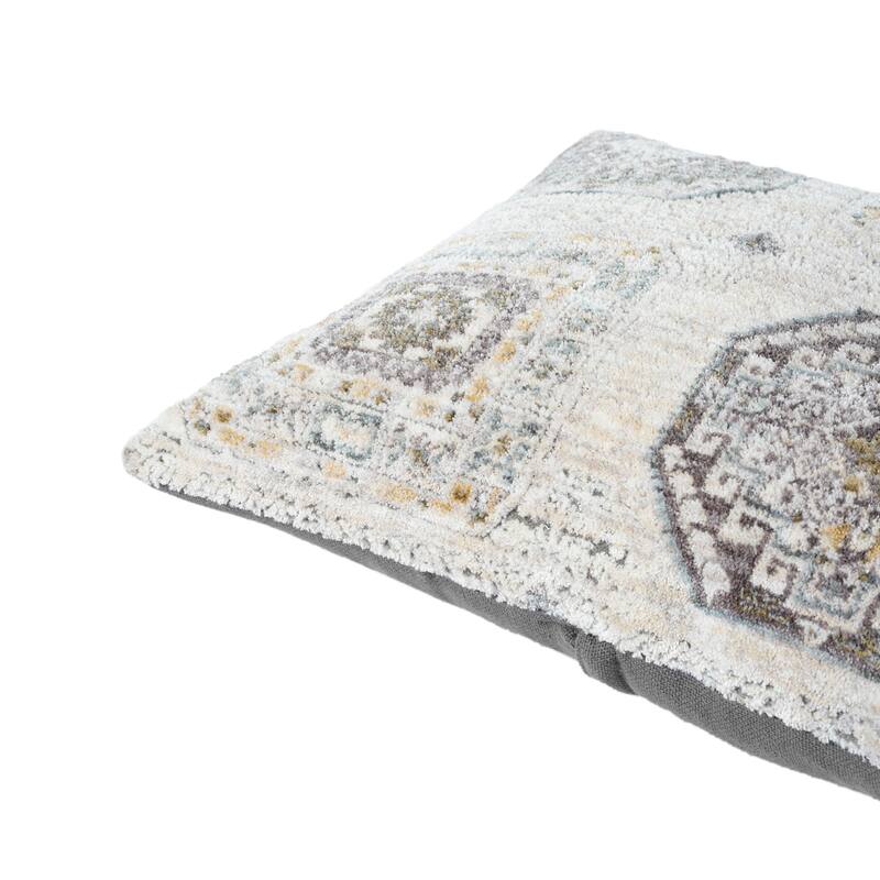 Medallion Power-Loomed Throw Pillow Cover - 20" - Gray and Cream