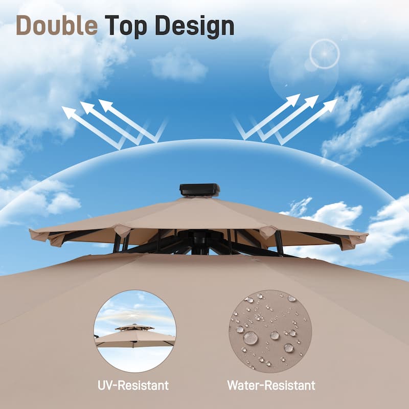 Autlaycil 10FT Cantilever Patio Umbrella with Solar Lights Included Base 360 Rotation Large Offset Hanging Outdoor Shade