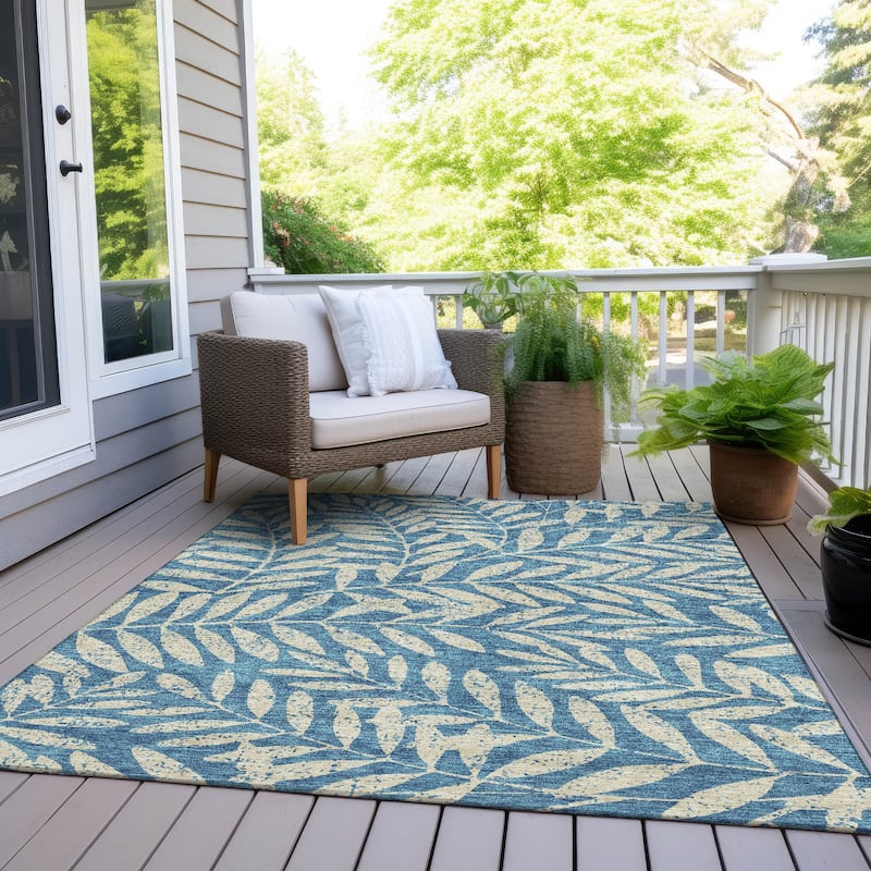 Machine Washable Indoor/ Outdoor Chantille Palm Rug - Teal - 10' x 14'