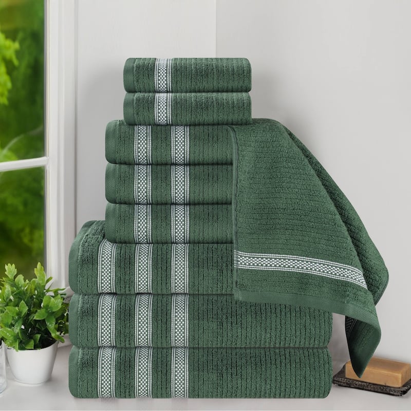 Superior Brea Zero Twist Cotton Ribbed Modern 9 Piece Bathroom Towel Set - Forest Green