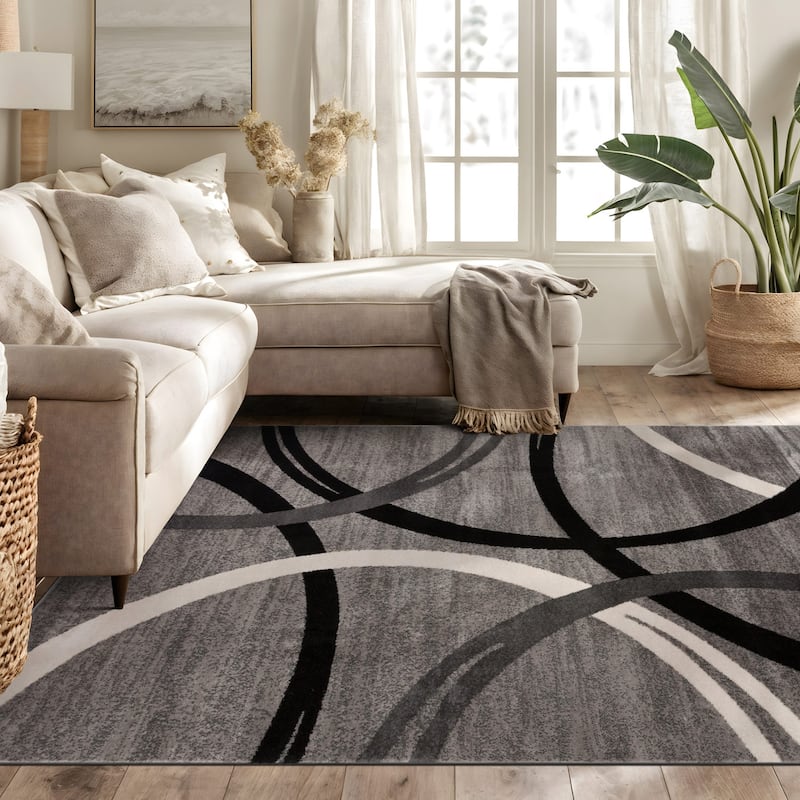 World Rug Gallery Contemporary Abstract Circles Design Area Rug