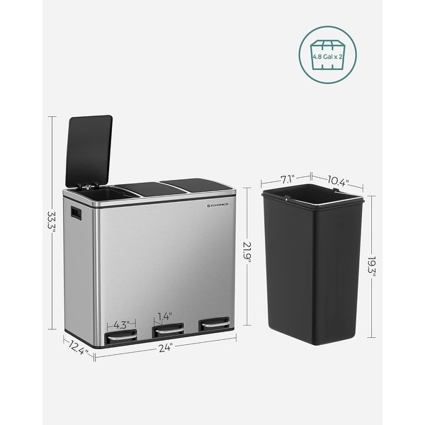 SONGMICS Trash Can, 14.4 Gallon Garbage Can, Stainless Steel