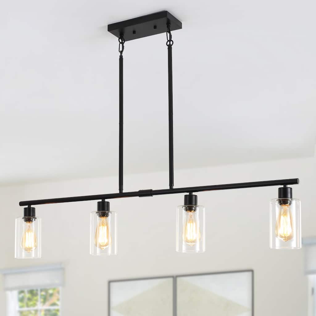 4-Light Modern Industrial Chandelier with Clear Glass Shade for Dining Room Kitchen Living Room