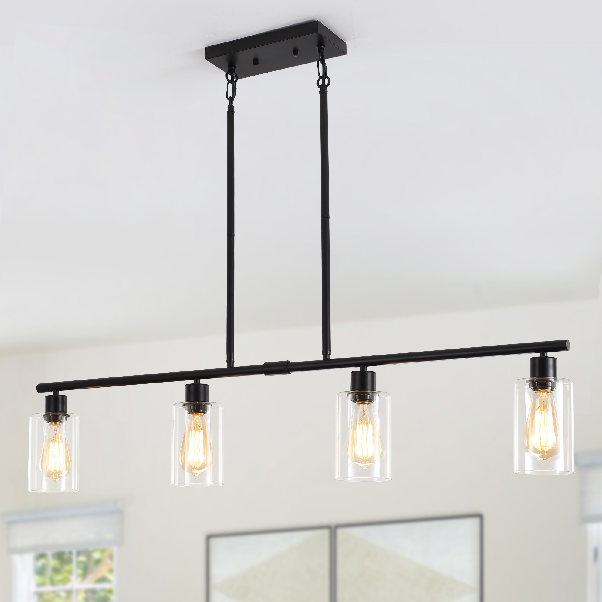 4-Light Modern Industrial Chandelier with Clear Glass Shade for Dining Room Kitchen Living Room