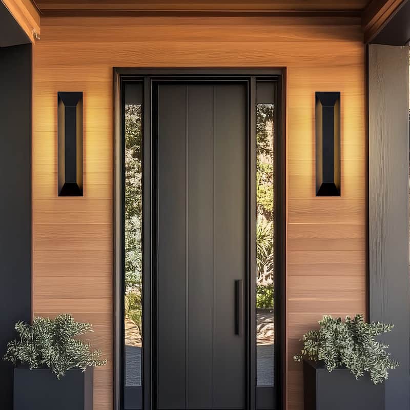 Black Outdoor LED Wall Lantern Sconce with Frosted Glass