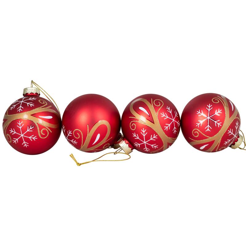 4ct Red Gold Glass Hanging Christmas Ball Ornaments 2.5-Inch (67mm)