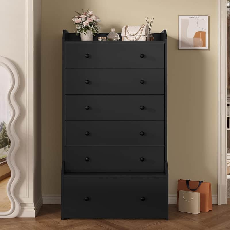 Tall 6 Drawer Dresser Dresser for Bedroom Vertical Dressers Chest of Drawers - Black