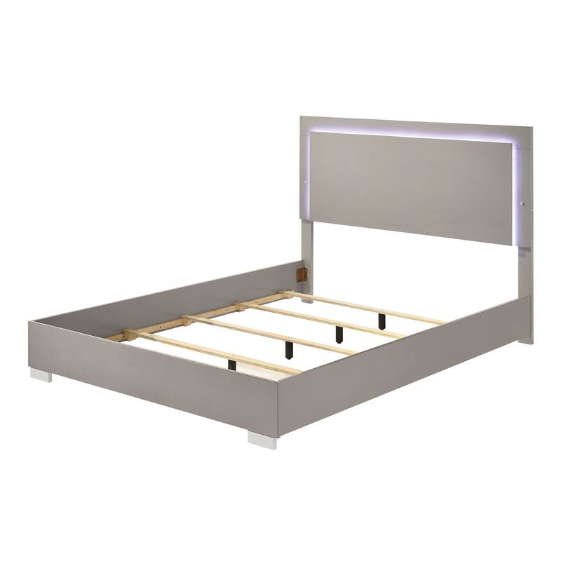 Modern Contemporary Light Taupe Bedroom Set With UV Finish and LED on Headboard