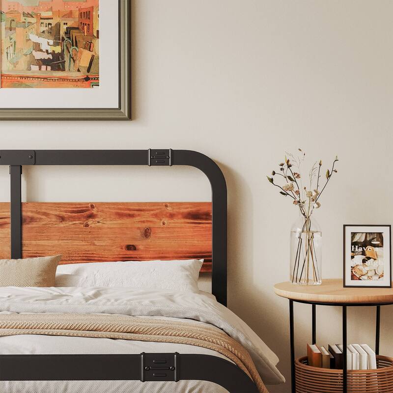 Heavy Duty Bed Frame with Wooden Headboard and Footboard, Noise-Free, Easy Assembly