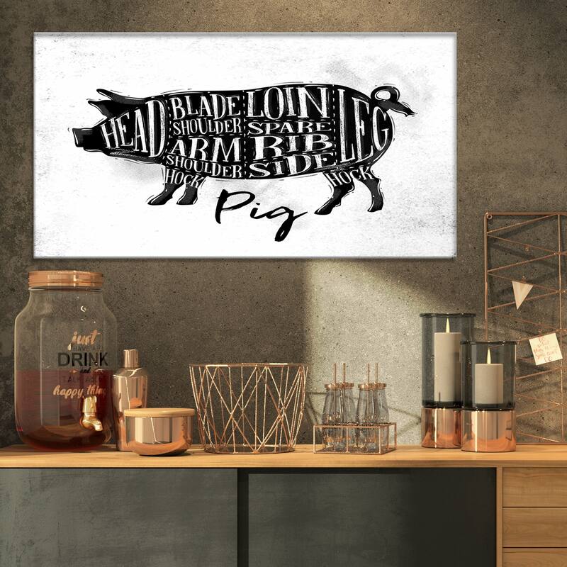 Designart "Pig pork cutting scheme" Farmhouse Animal Print on Wrapped Canvas