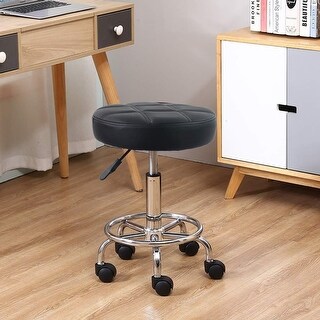 WIAIO Modern Roller Seat 360° Rotating PU Leather Rolling Stool Floor Stools with Universal Swivel Caster Wheels for Home Office Garage Shop Fitness Sport,H：4.6 （Black）* 