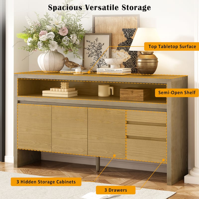 Modern 3-Door Sideboard with 3 Drawers & Semi-Open Shelf by Harper&Bright Designs