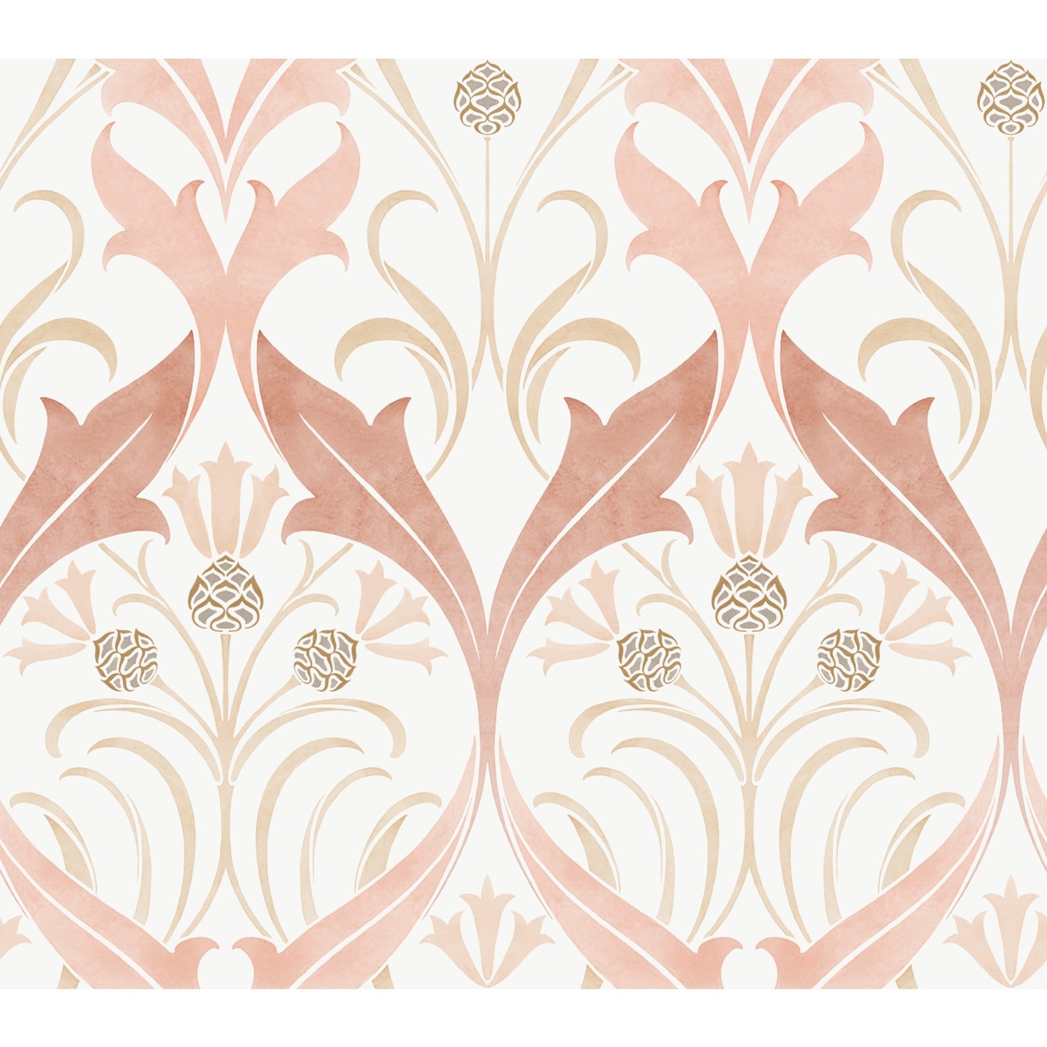 Ronald Redding Pine Cone Ribbon Blush Wallpaper