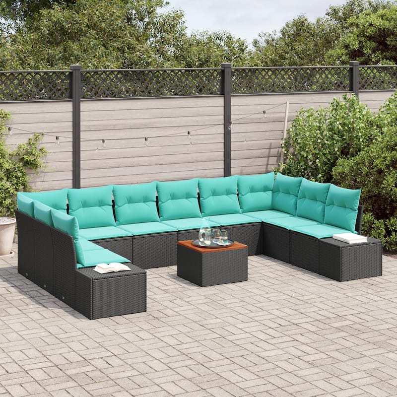 vidaXL 11 Garden Sofa Set with Cushions Black/Grey Poly Rattan - 135.4 x 82.3 x 27.2