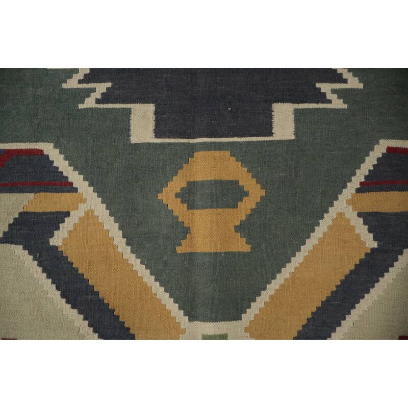 Hand Woven Oriental 100% Wool Carpet Southwestern Tribal Multi-Colored Kilim Area Rug - 11' 7'' X 8' 2''