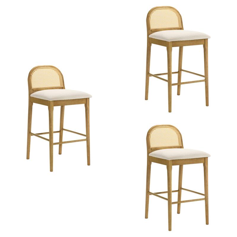 Lucio Modern Farmhouse Wood Counter Height Kitchen Bar Stool with White Boucle Fabric Upholstered Seat - Set of 3 - White/Amber Glow - Bar Height