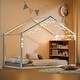 preview thumbnail 2 of 10, Twin Size House Bed, Metal Bed Frame with Wood Shelves, White