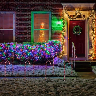 LED Lighted Candy Cane Outdoor Pathway Markers - 28" - Set of 8 - Red