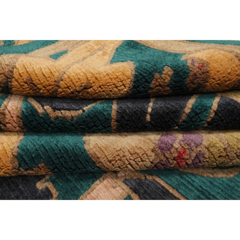 7'8''x10'6'' Hand Knotted Wool Turquoise Tibetan Crafts Plush Pile Rug - 7' 8'' x 10' 6''