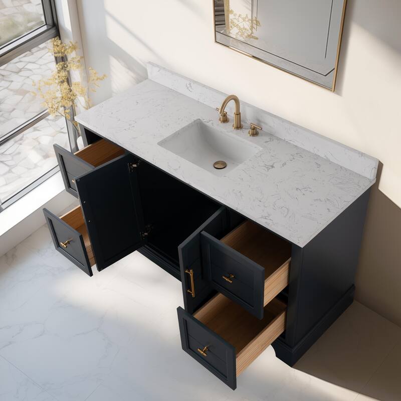 Vanity Art 60" Single Sink Bathroom Vanity with Top & Backsplash