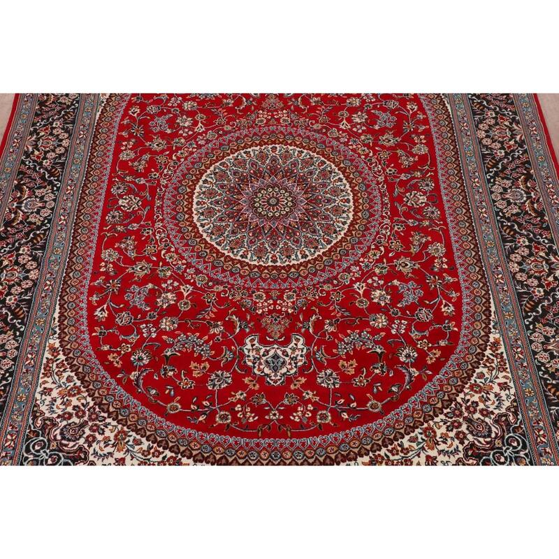 Traditional Kashan Turkish Rug Floral Red Machine-Made Carpet - 9'8" x 13'1"