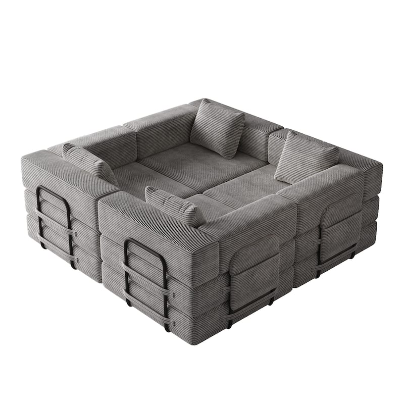 Corduroy Modular Sleeper Sofa Bed with Side Pockets and Anti-slip Pads