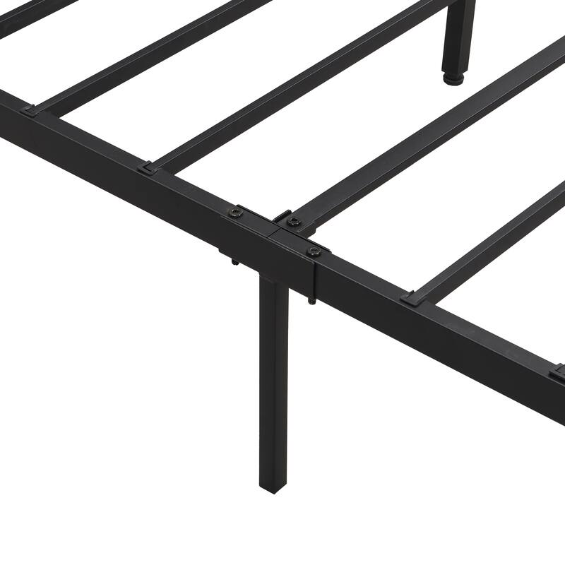 Modern Metal Platform Bed with Wooden Headboard, LED Lights, USB Charging & Under-Bed Storage