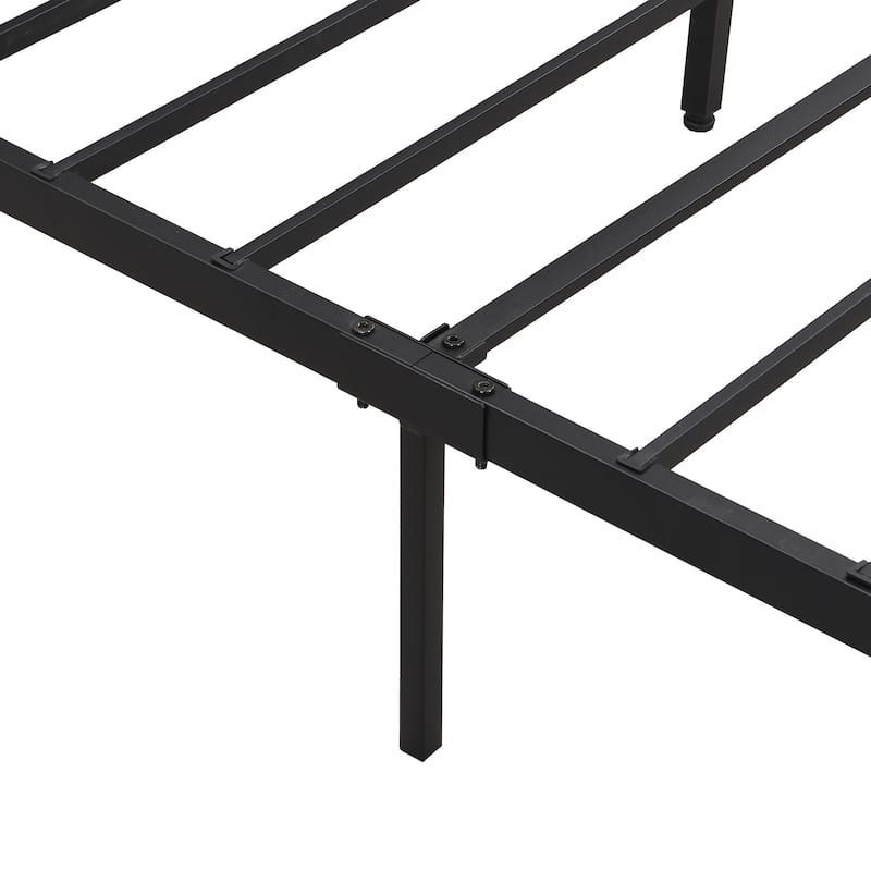 Queen Size Modern Metal Platform Bed with Wooden Headboard,2 Drawers and LED Lights