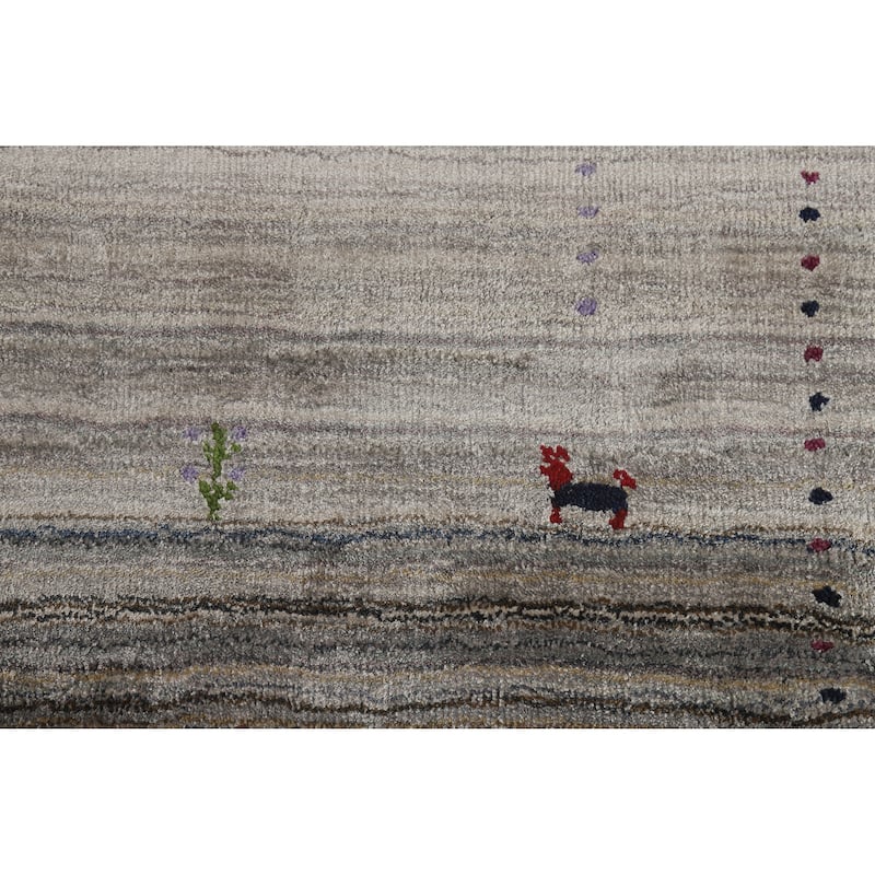 Hand Knotted Oriental 100% Wool Carpet Tribal Animal Pictorial Greys & Charcoal Gabbeh Area Rug - 5' 9'' X 4' 1''