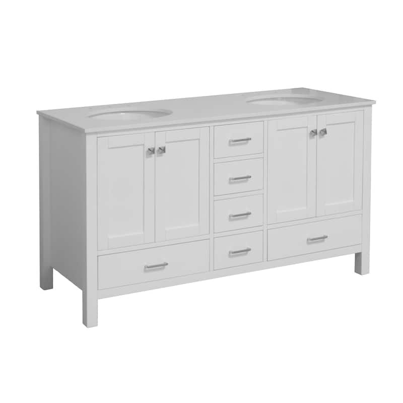 KitchenBathCollection Horizon 60" Double Bathroom Vanity with Engineered White Top