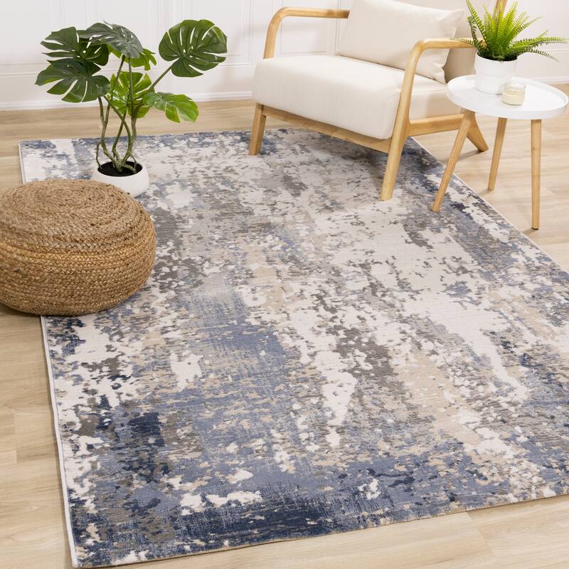 London Collection - Cream Blue Beige Distressed Area Rug