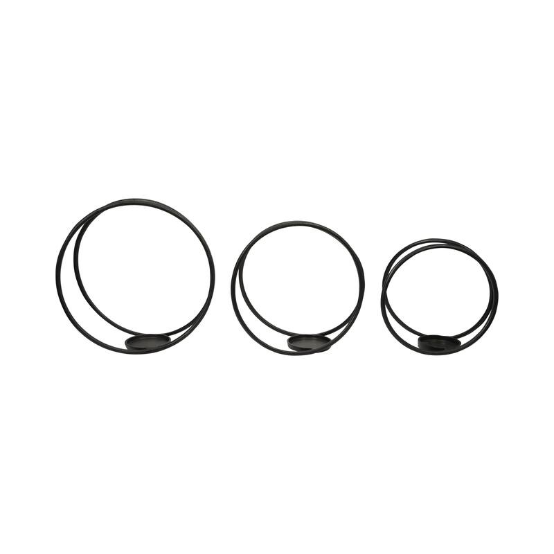 Sagebrook Home Modern Round Metal Double Ring Candle Holder, Set of Three - 16" x 8" x 16" - 16" x 8" x 16"