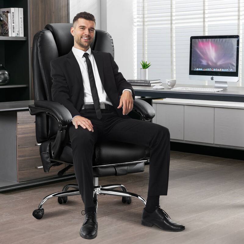 Massage Office Chair with 6 Vibration Points Heated Footrest, Tiltable Backrest and Padded Armrests, for Office - Black