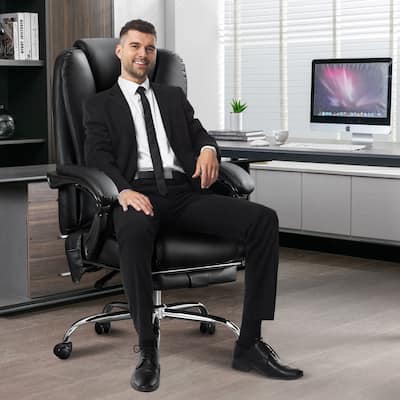 Massage Office Chair with 6 Vibration Points Heated Footrest, Tiltable Backrest and Padded Armrests, for Office