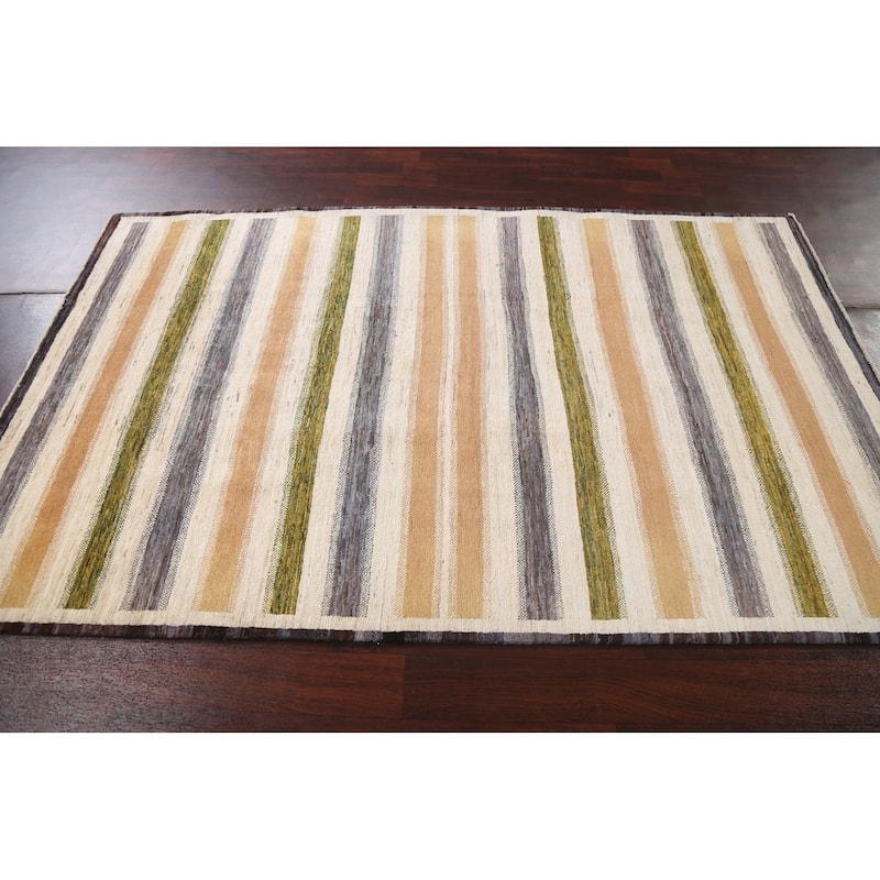 Wool Gabbeh Kashkoli Contemporary Striped Area Rug Hand-knotted Carpet - 5'0" x 8'0"