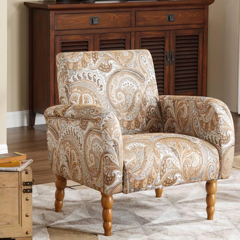 Fabric Armchair Accent Chair with Arms & Wood Legs