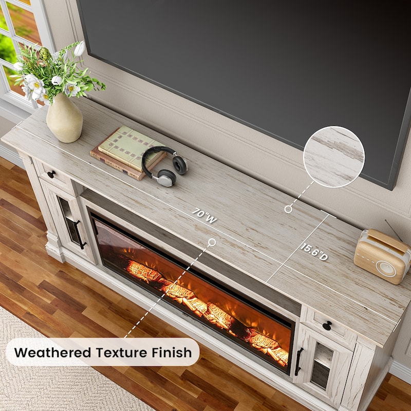 Fireplace TV Stand for 80" TV, Entertainment Center with LED Lights