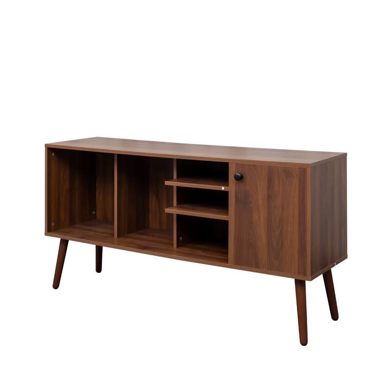 Roomfitters Mid-Century TV Stand, 53" Entertainment Center with Storage Cabinet and 3 Open Shelves for Living Room
