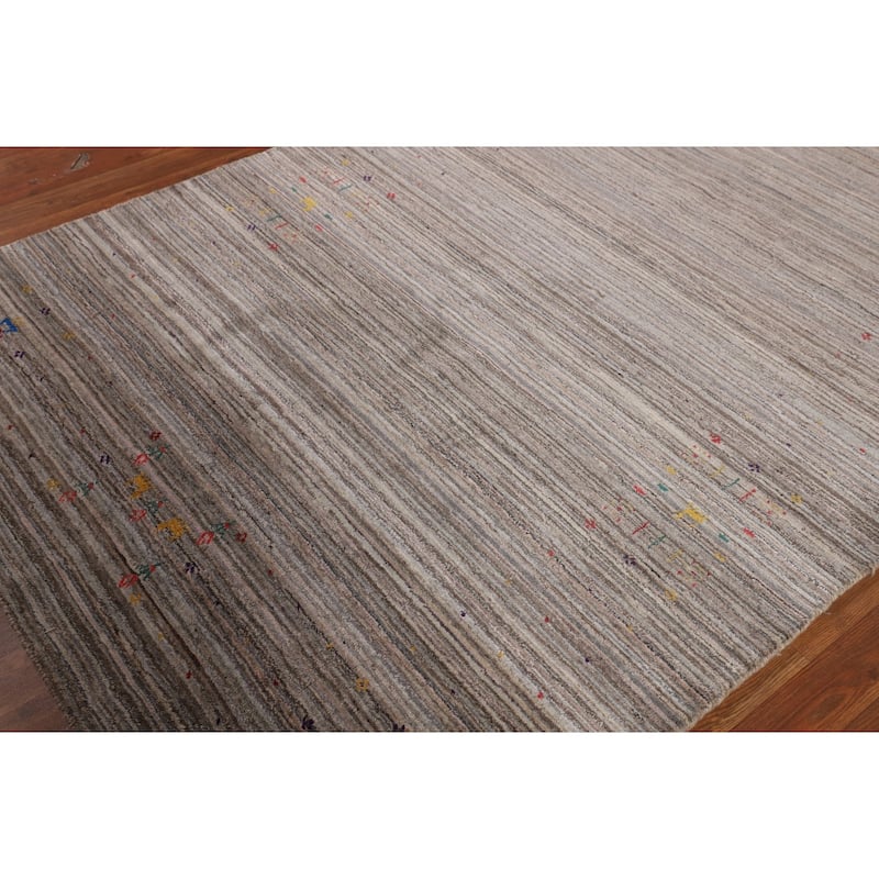 Earth Tone Gabbeh Oriental Area Rug Handmade Wool Carpet - 4'11" X 7'11"
